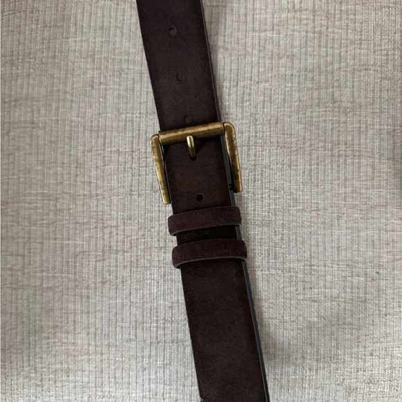 J. Crew Dark Brown Suede Belt with Antique Gold Brass Buckle - XS - Picture 1 of 5